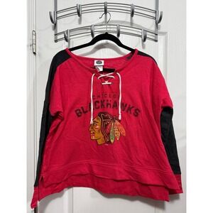 Chicago Blackhawks Womens M Red Lace Up Graphic Sweatshirt NHL Official Licensed